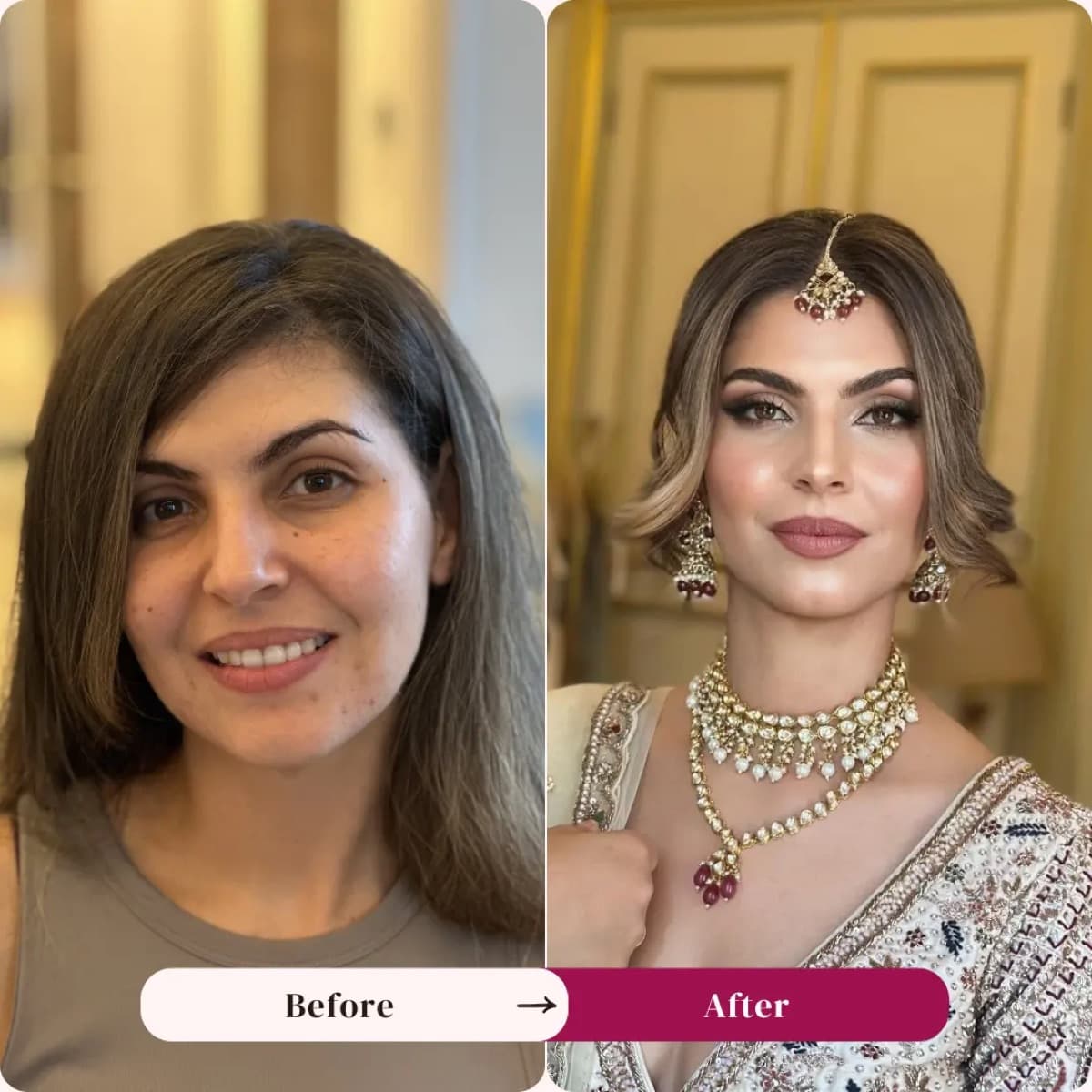 South Asian bridal makeup before and after, Los Angeles | LA Makeup Studio