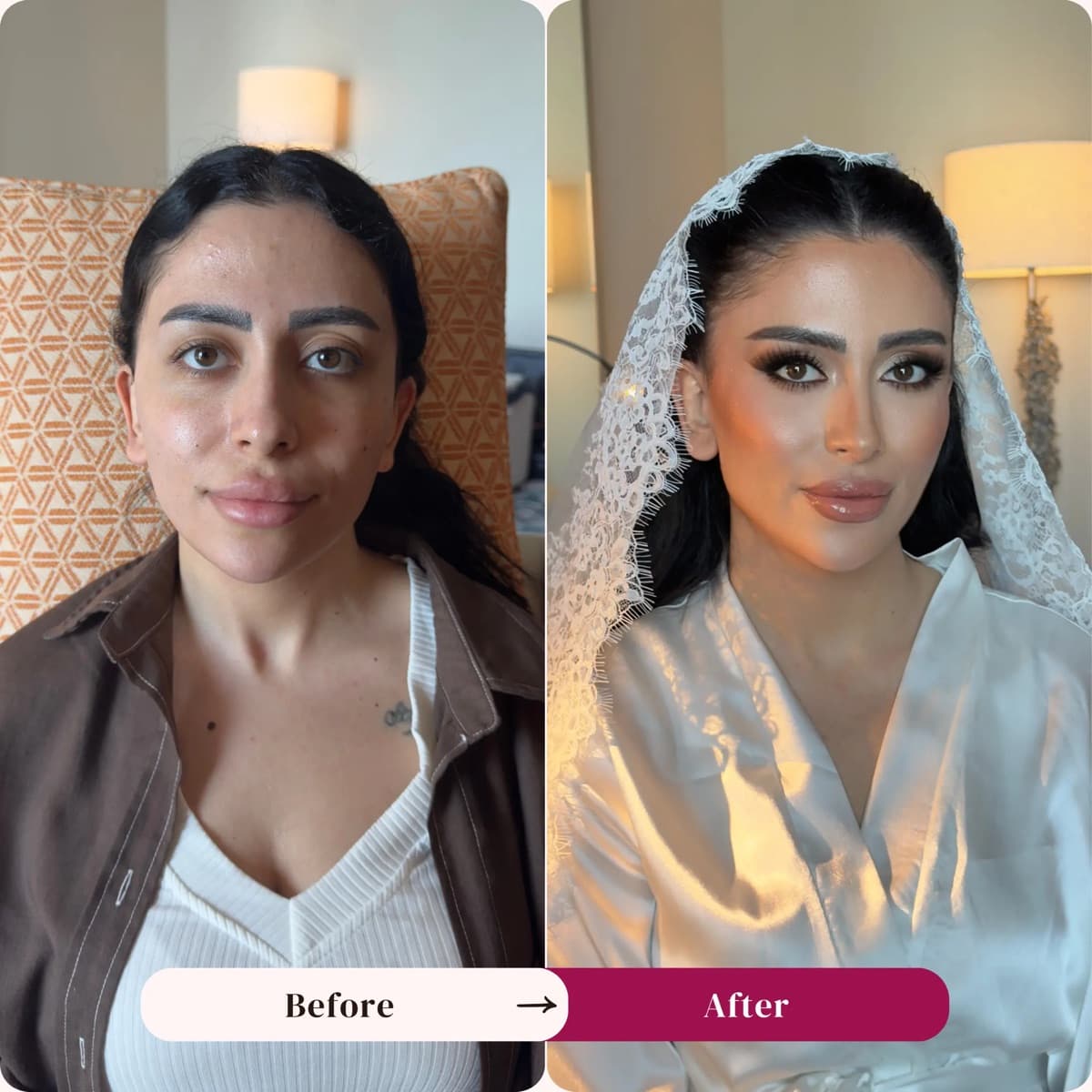 Bridal makeup and hair before and after with veil, Los Angeles | LA Makeup Studio
