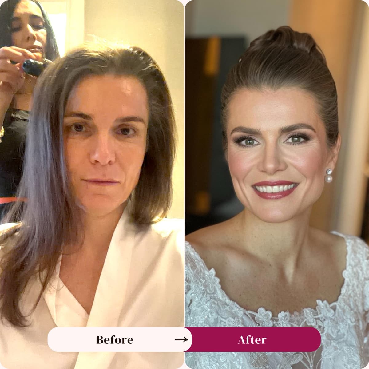 Bridal makeup before and after, elegant updo, Los Angeles | LA Makeup Studio