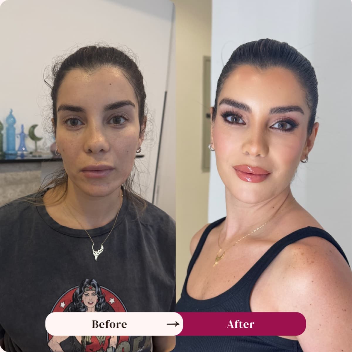 Event makeup before and after, bold smoky eye, Los Angeles | LA Makeup Studio