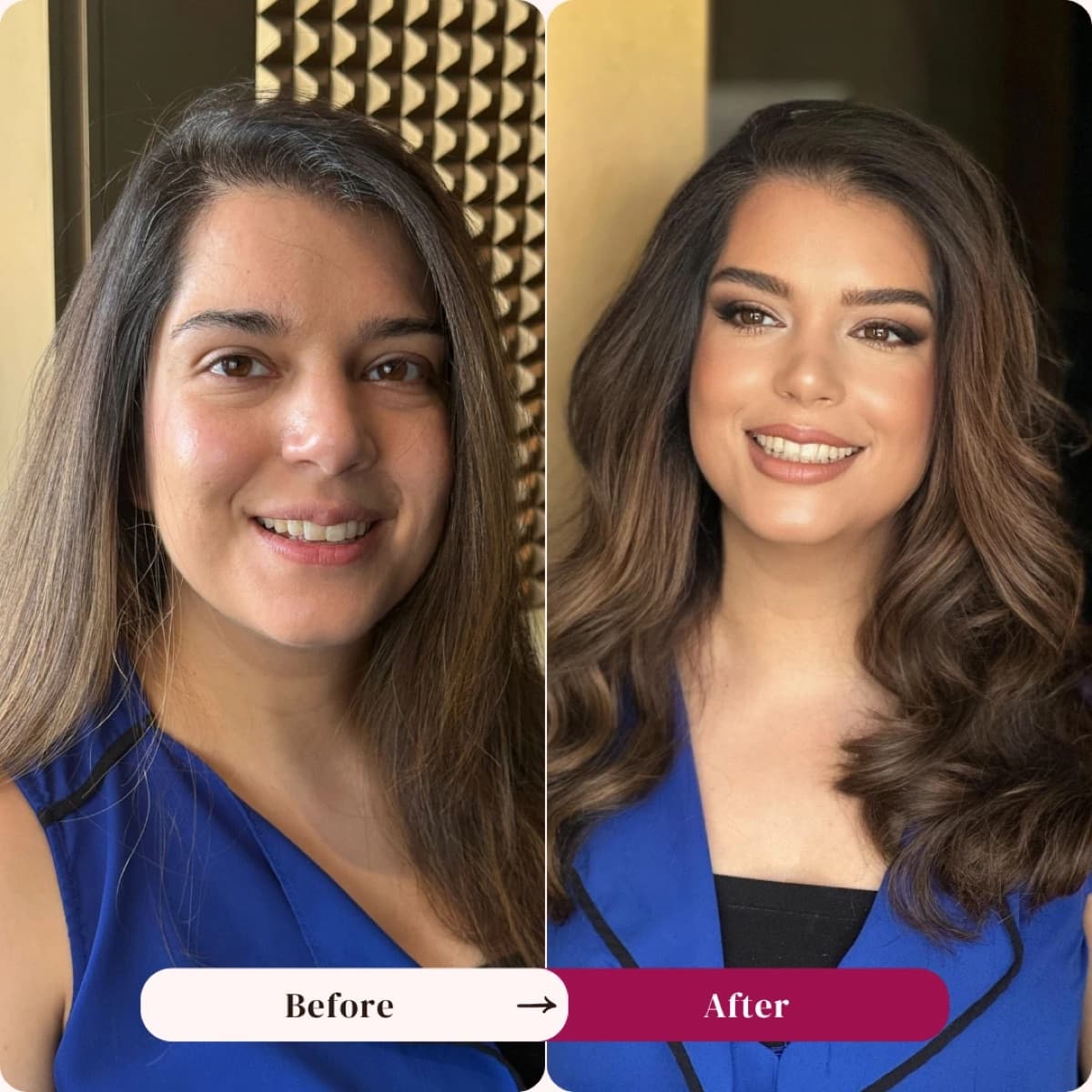 Hair styling before and after, bouncy blowout, Los Angeles | LA Makeup Studio