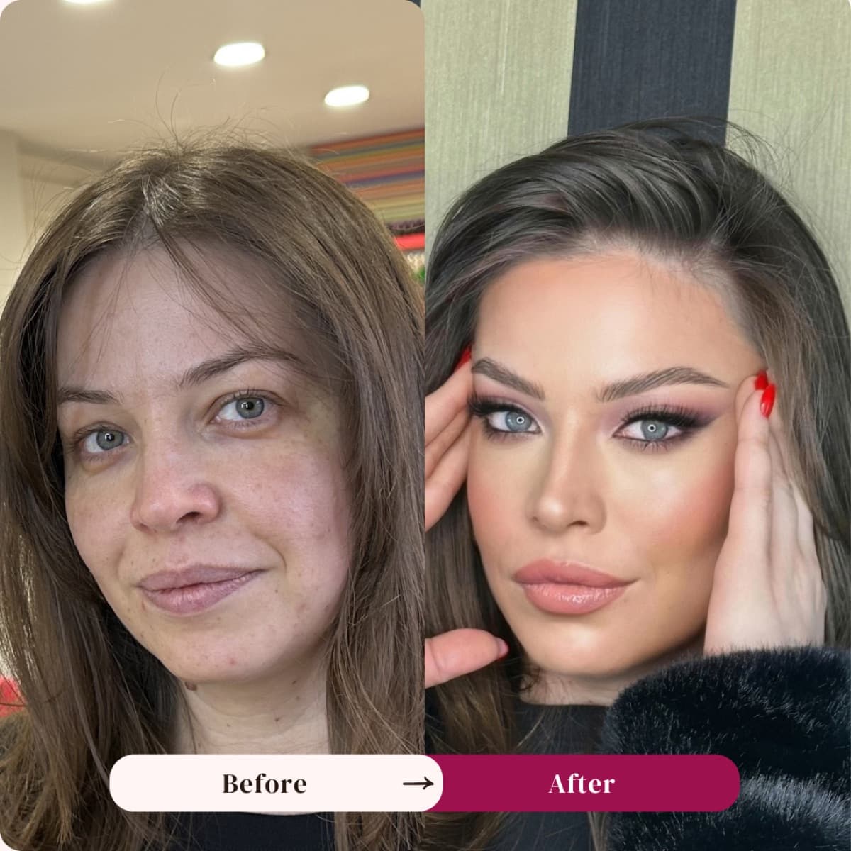 Hair styling before and after, voluminous blowout, Los Angeles | LA Makeup Studio