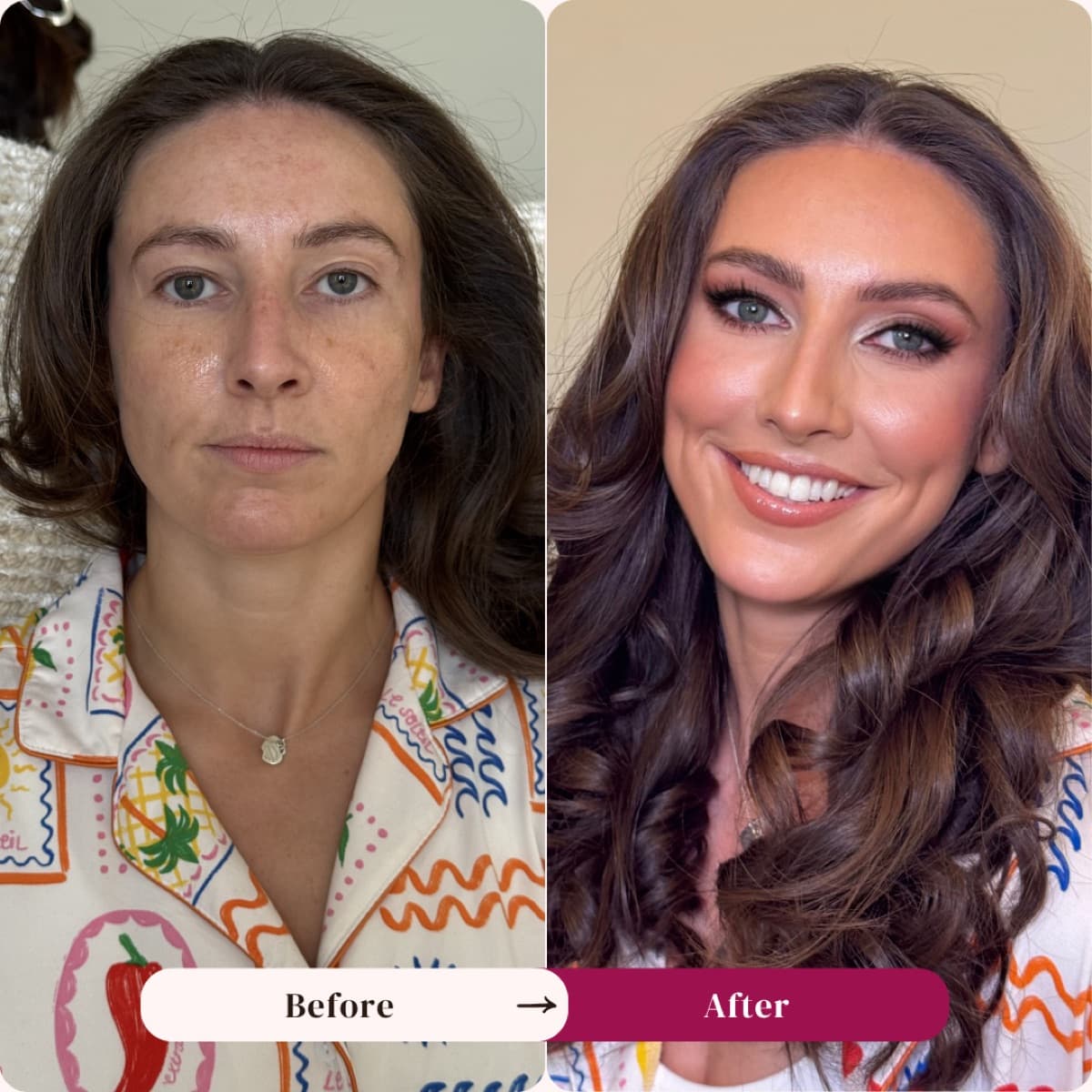 Hair styling before and after, voluminous curls, Los Angeles | LA Makeup Studio